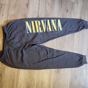 NIRVANA Gray Joggers with Yellow Logo Print - M